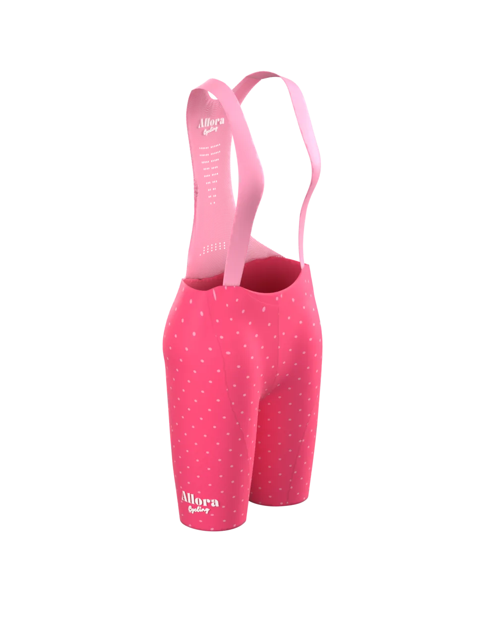 Allora bib shorts in Pink Polka, front view